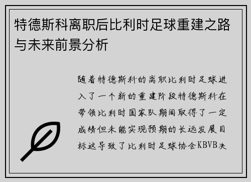 特德斯科离职后比利时足球重建之路与未来前景分析
